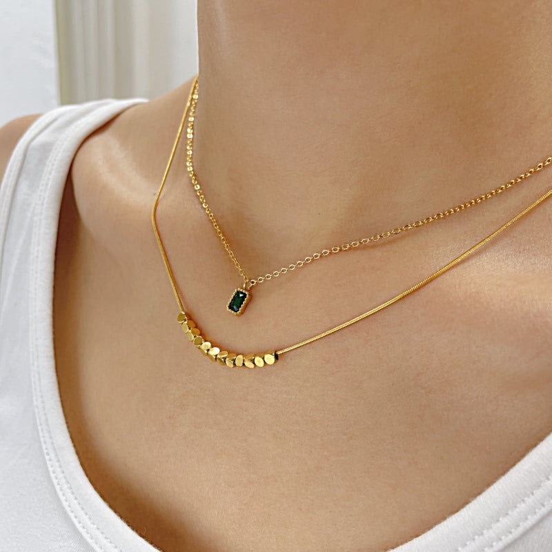 Elegant Stainless Steel Double Layer Necklace with Pendant