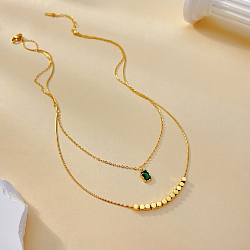 Elegant Stainless Steel Double Layer Necklace with Pendant
