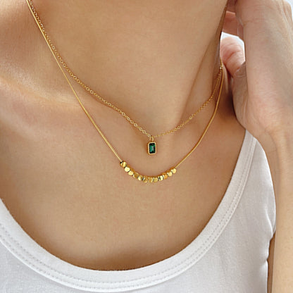 Elegant Stainless Steel Double Layer Necklace with Pendant