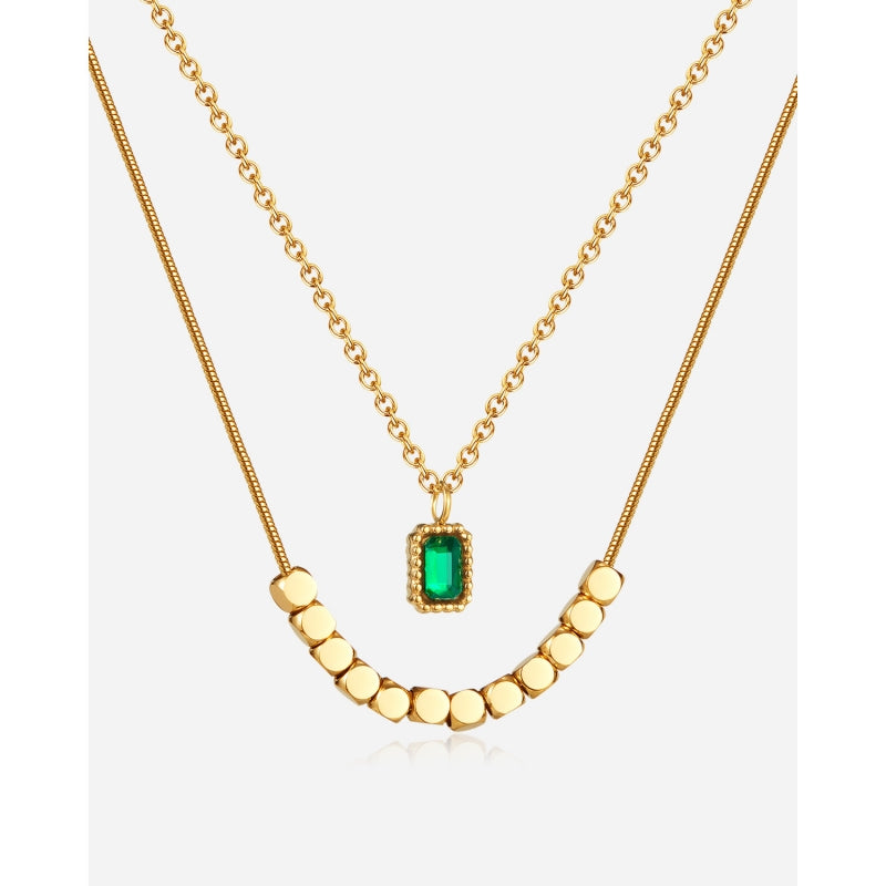 Elegant Stainless Steel Double Layer Necklace with Pendant
